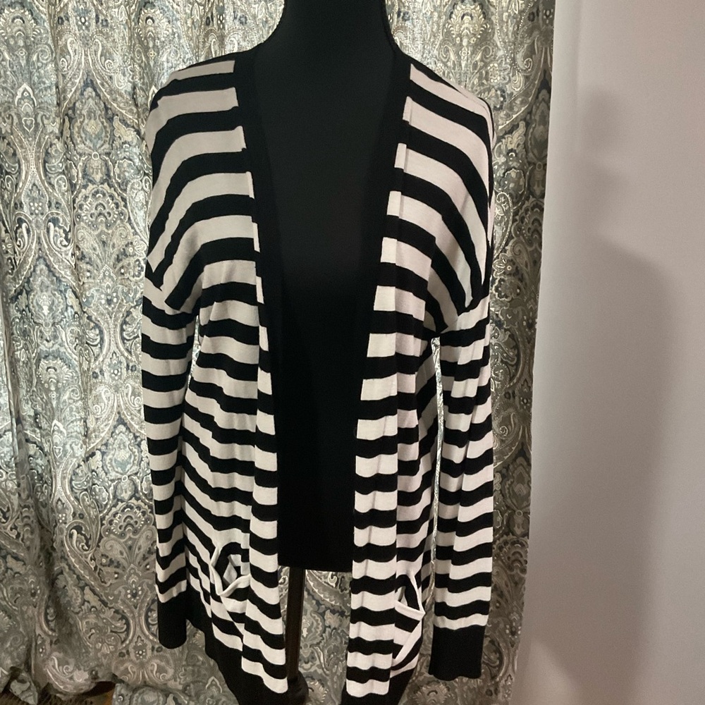 Halogen Black and White Striped Cardigan